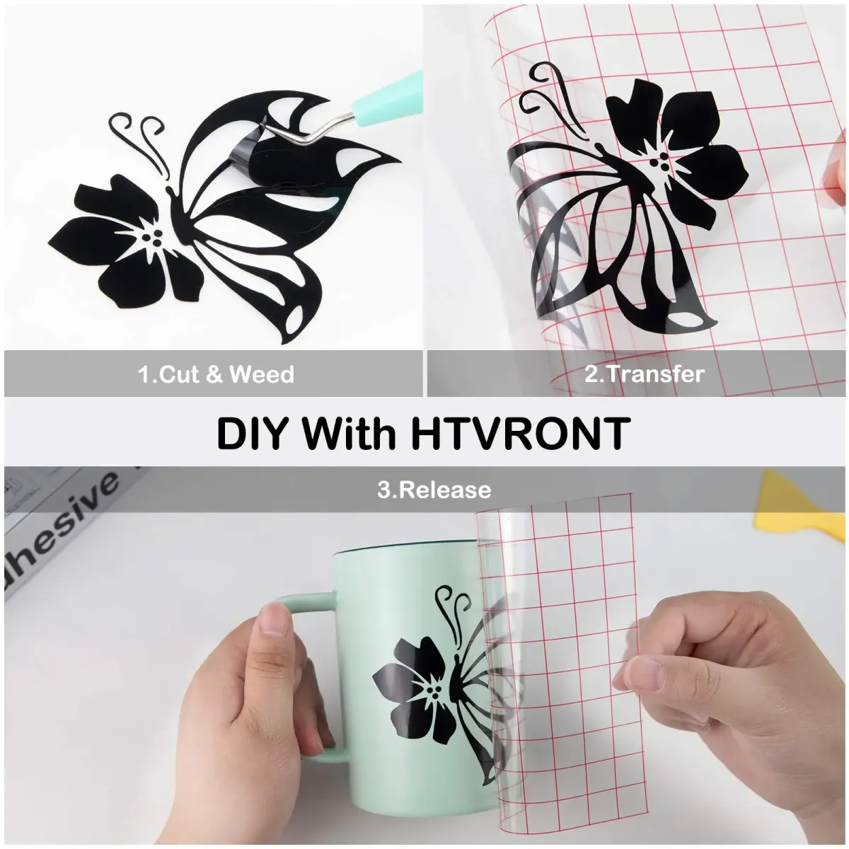HTVRONT Glossy Black Permanent Vinyl Roll 30cm x 4.27m (12" x 14FT) | Waterproof & Easy Weed for Crafts - view 7