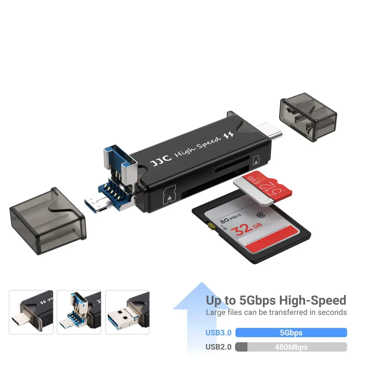 JJC 24-Slot Memory Card Case Holder with USB 3.0 Card Reader | Stores 16 Micro SD & 8 SD Cards - view 2