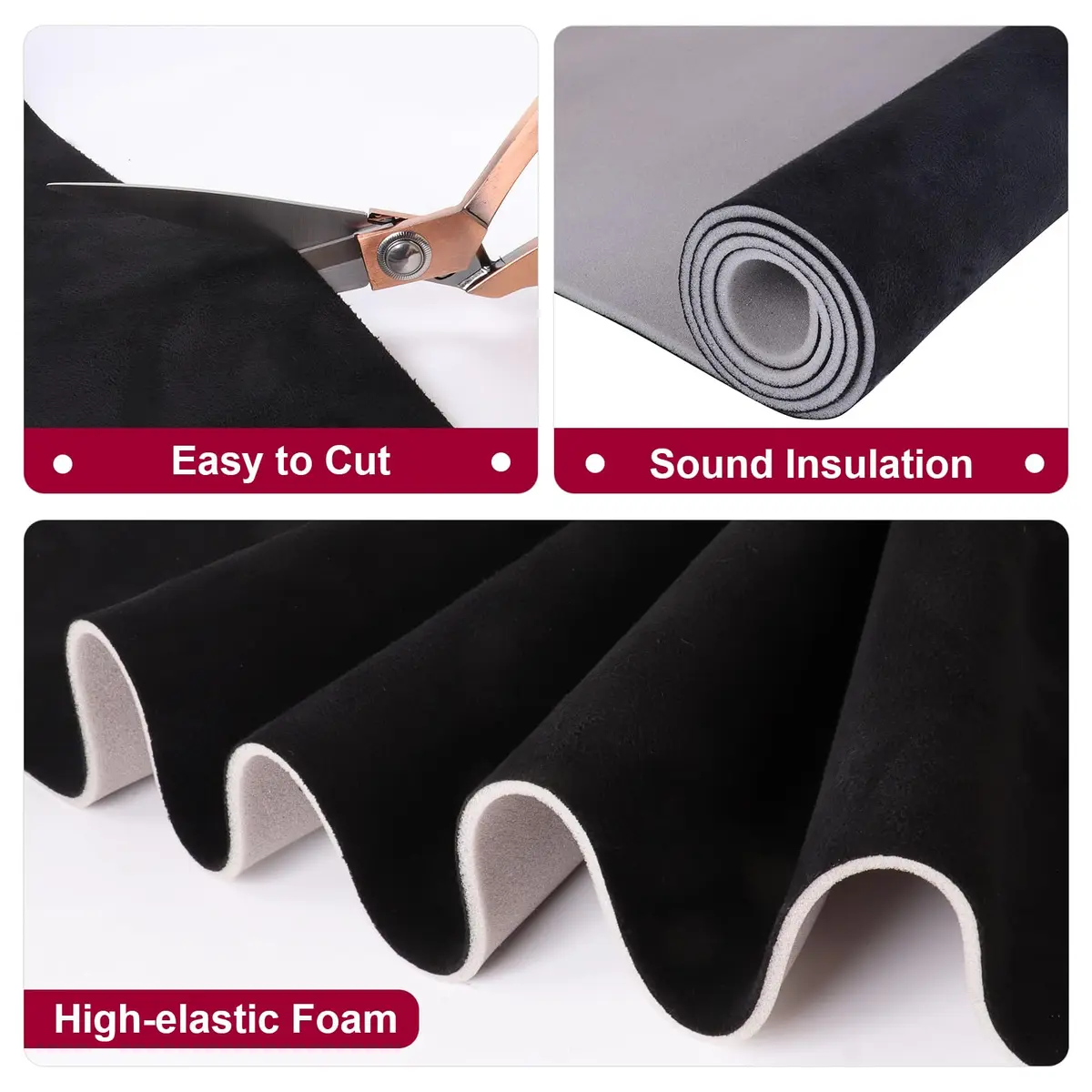 SBWLKJ Black Suede Headliner Fabric 60" Wide by 144" with Foam Backing | Automotive Interior Replacement - view 3