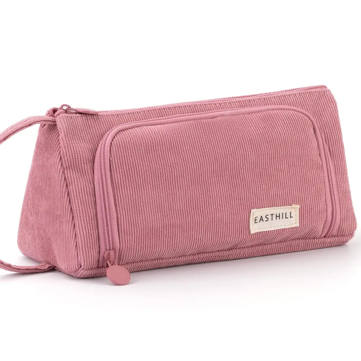 EASTHILL Pink Large Capacity Pencil Case Organizer with Handheld Band - Polyester Stationery Pouch - main product image
