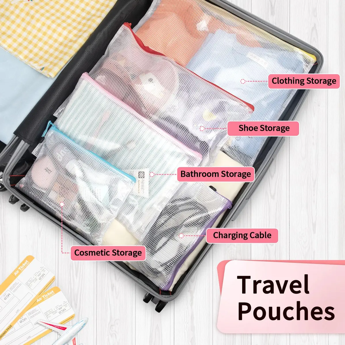 Umriox 12 Pack A6 Mesh Zipper Pouch Bags | Color Coded Small Organizer for Office & School - view 7