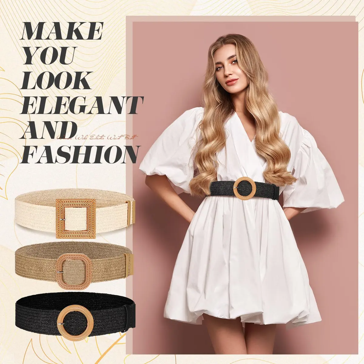 Syhood Woven Belt Dress, Fit Waist Size Below 40'' | Bohemian Elastic Waist Belt for Women - view 4