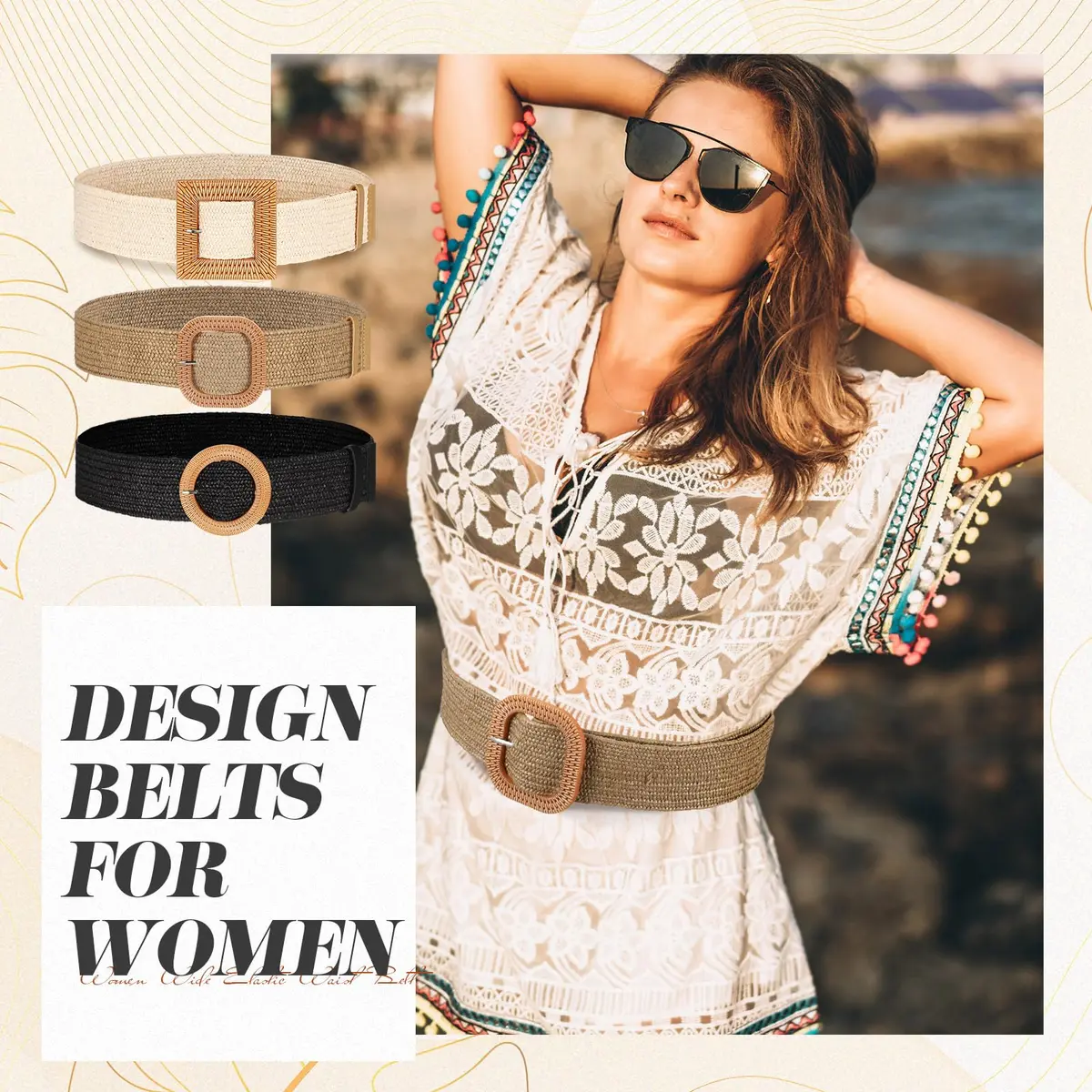 Syhood Woven Belt Dress, Fit Waist Size Below 40'' | Bohemian Elastic Waist Belt for Women - view 5