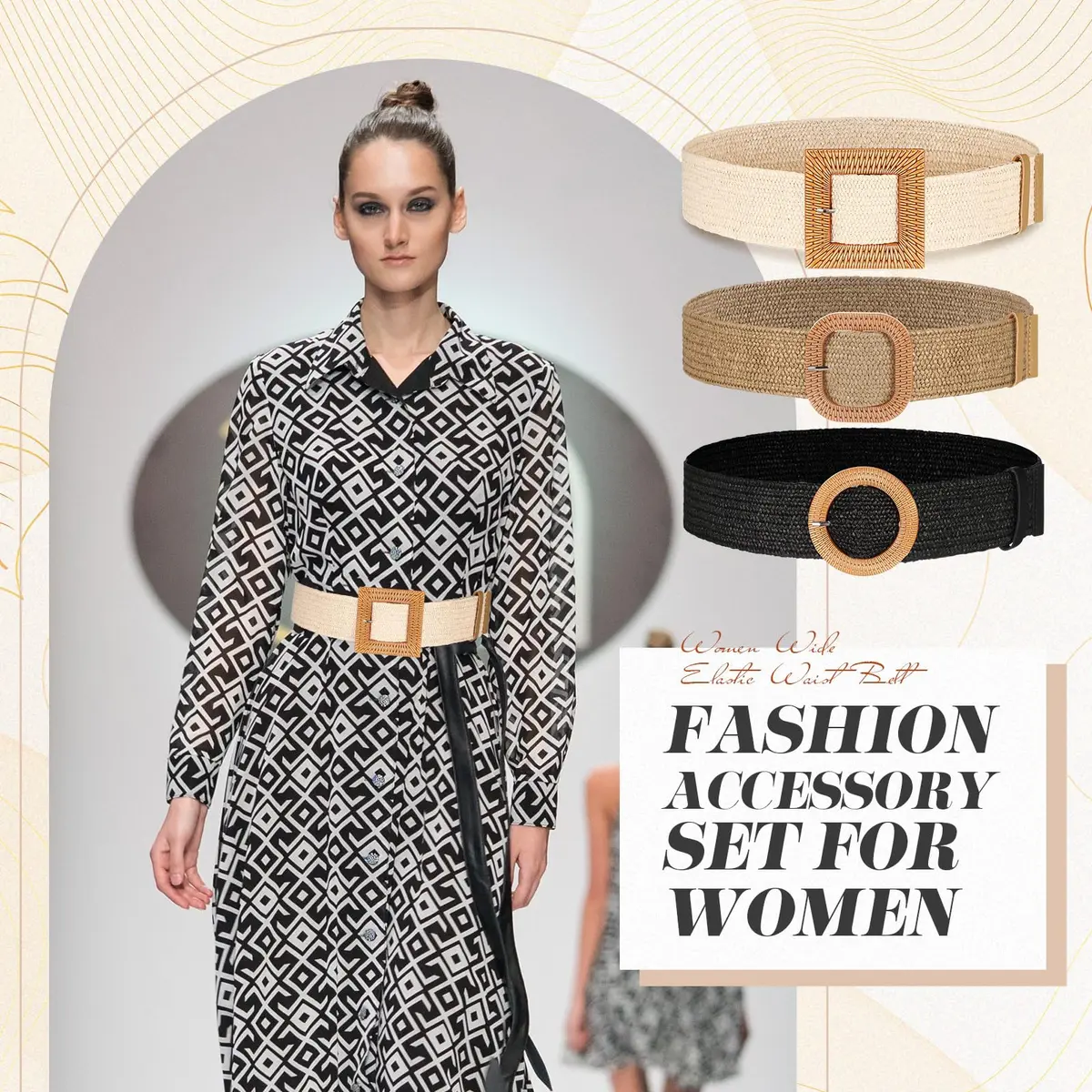 Syhood Woven Belt Dress, Fit Waist Size Below 40'' | Bohemian Elastic Waist Belt for Women - view 3