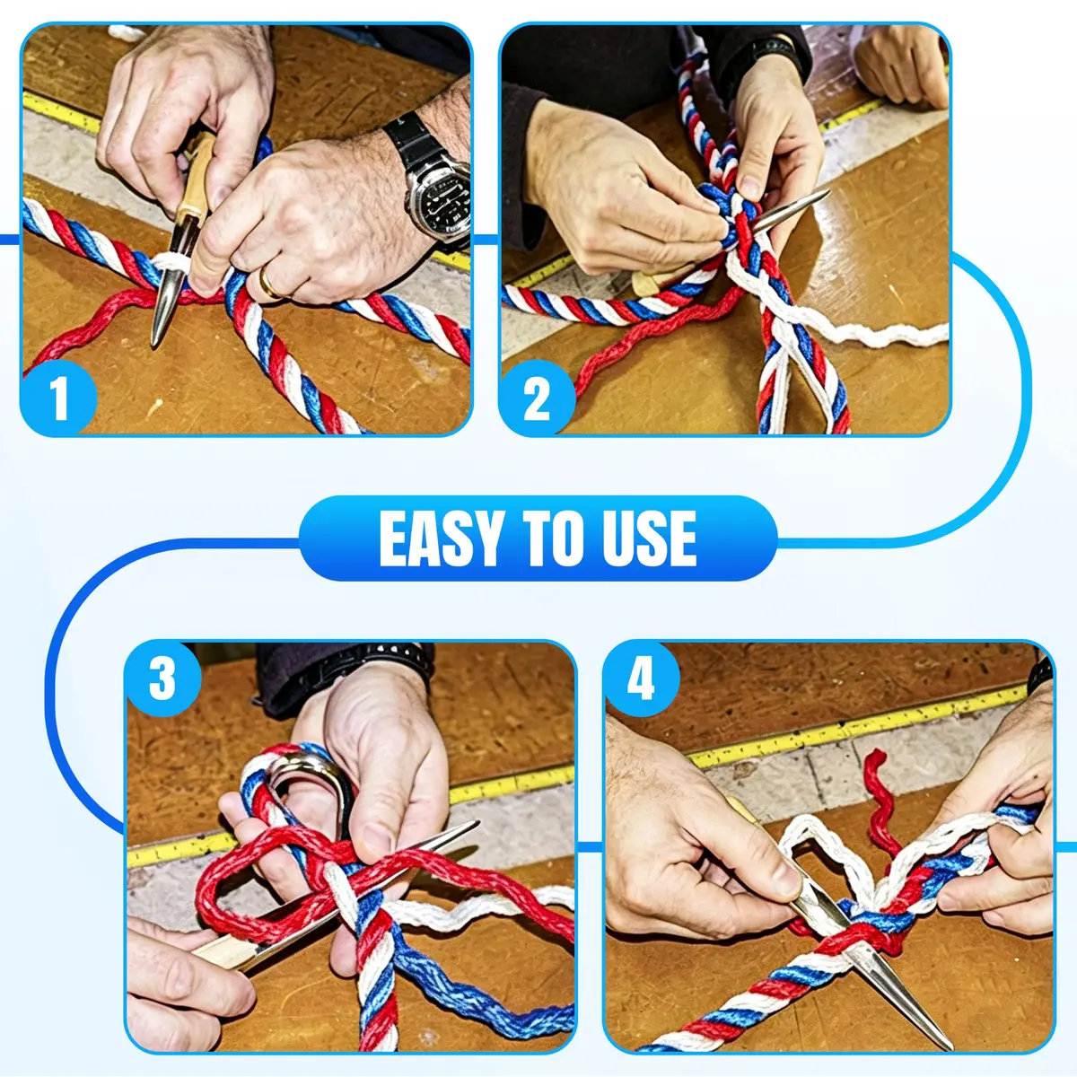 AGOOL Rope Splicing FID Stainless Steel Spike with Wooden Handle for Wire 1/8" 1/2" 1" | Durable Marine Hardware - view 3
