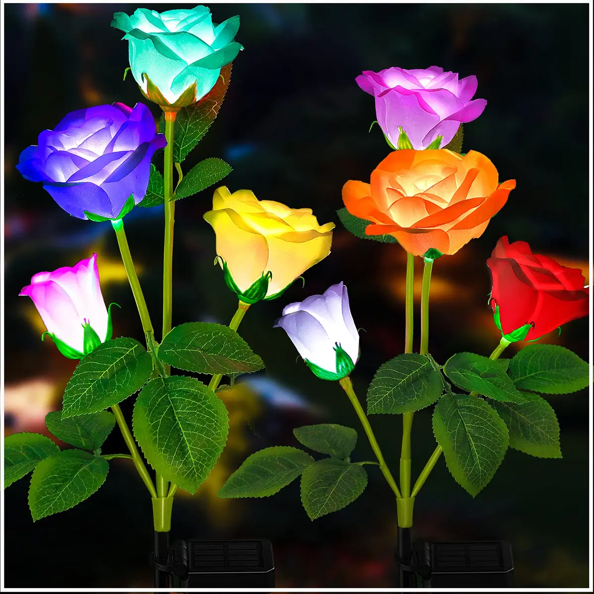 TONULAX Solar Garden Lights - Upgraded 7-Color Changing Rose Flower Lights (2 Packs) | Realistic LED Landscape Path Lights - main product image