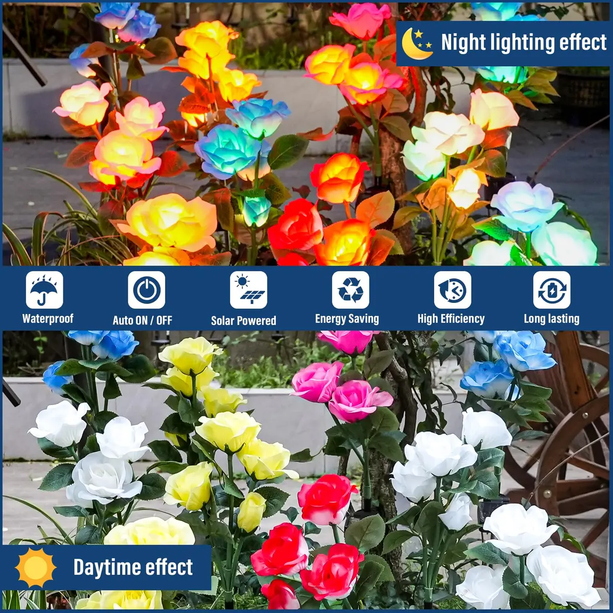 TONULAX Solar Garden Lights - Upgraded 7-Color Changing Rose Flower Lights (2 Packs) | Realistic LED Landscape Path Lights - view 5