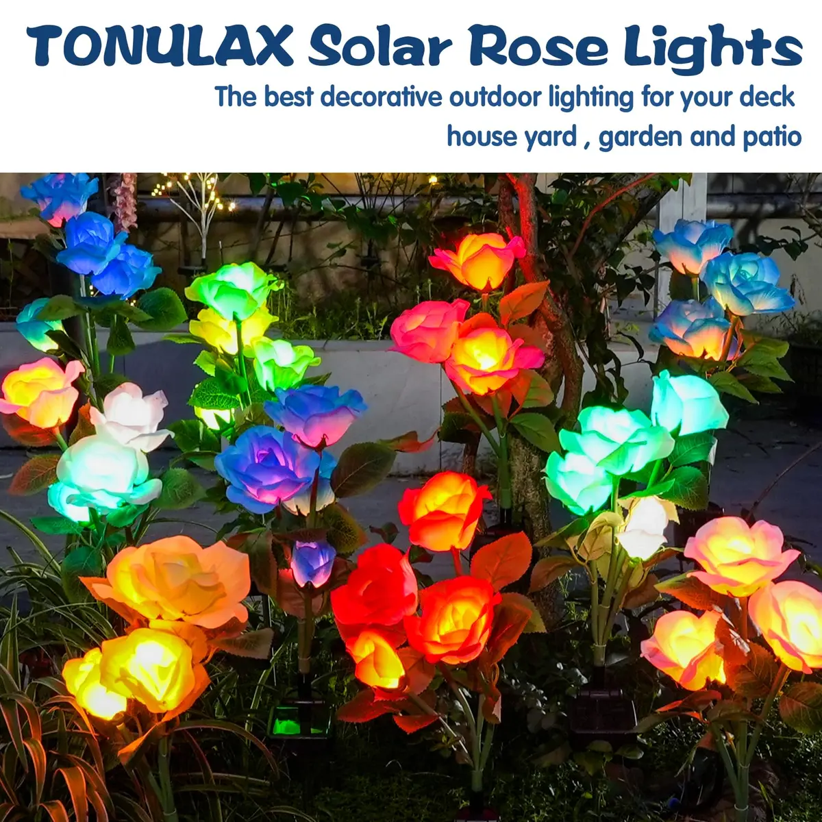 TONULAX Solar Garden Lights - Upgraded 7-Color Changing Rose Flower Lights (2 Packs) | Realistic LED Landscape Path Lights - view 6