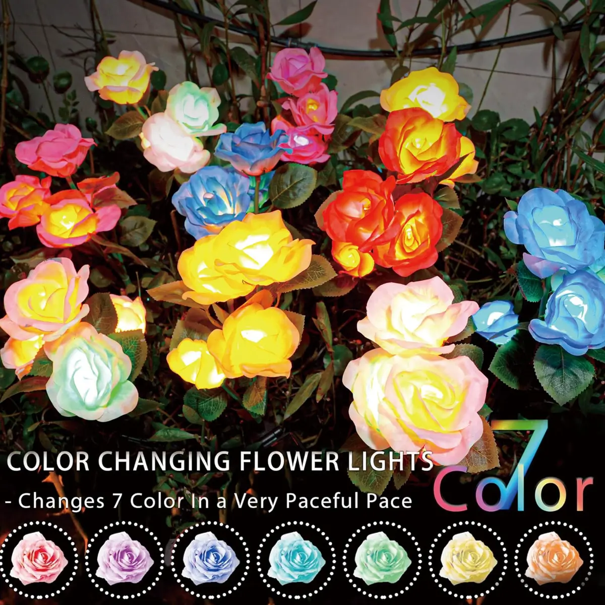 TONULAX Solar Garden Lights - Upgraded 7-Color Changing Rose Flower Lights (2 Packs) | Realistic LED Landscape Path Lights - view 2