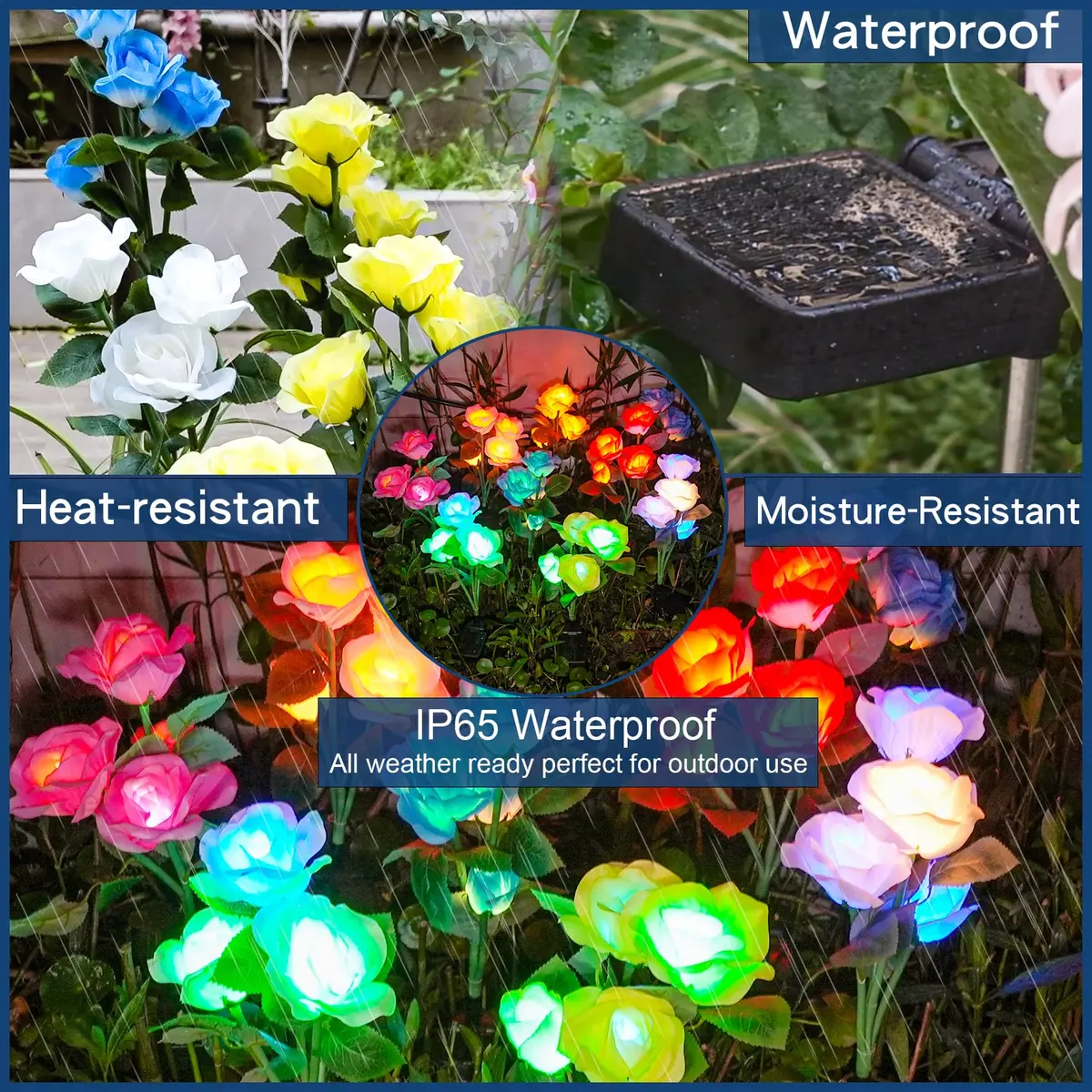 TONULAX Solar Garden Lights - Upgraded 7-Color Changing Rose Flower Lights (2 Packs) | Realistic LED Landscape Path Lights - view 4