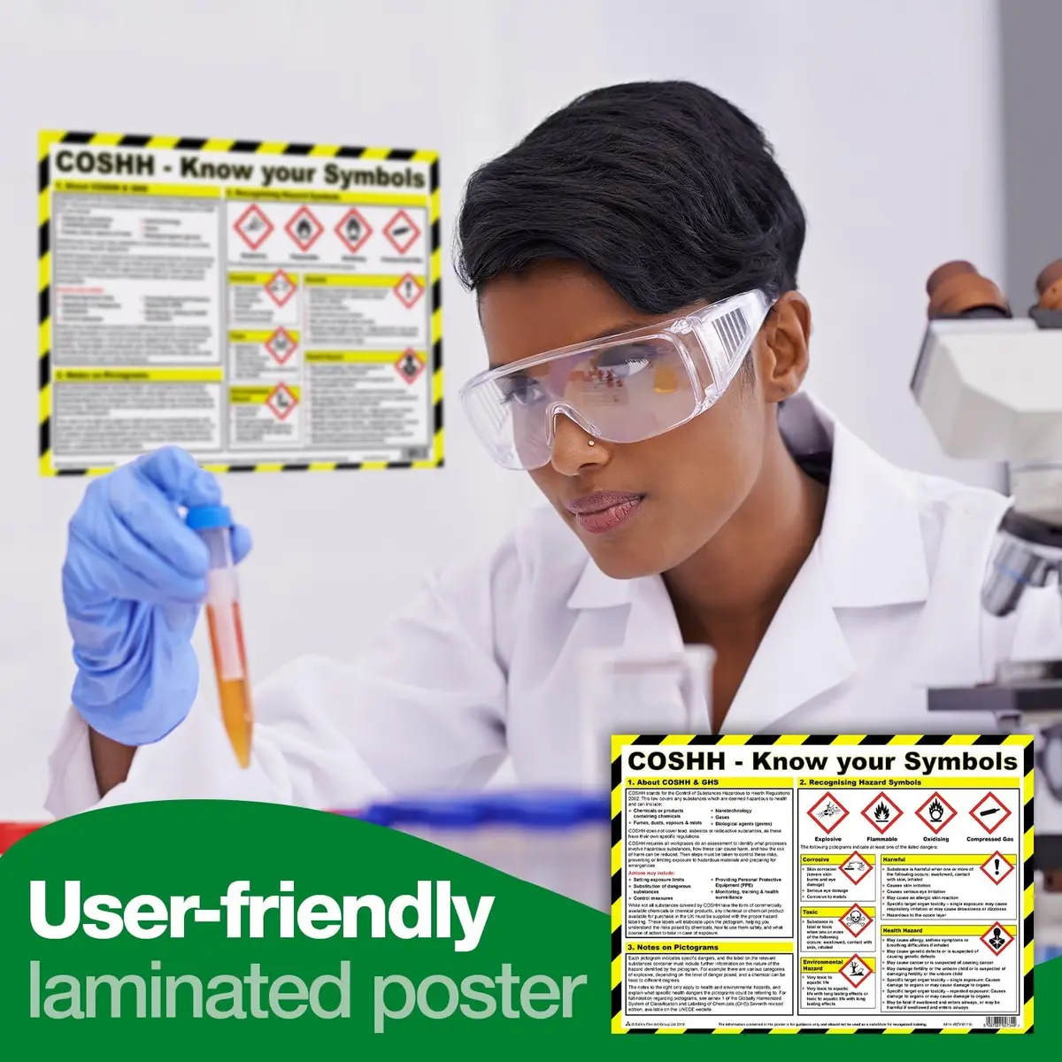 Safety First Aid COSHH Know Your Symbols Poster A3 Laminated | Safety Awareness for Indian Workplaces - view 2
