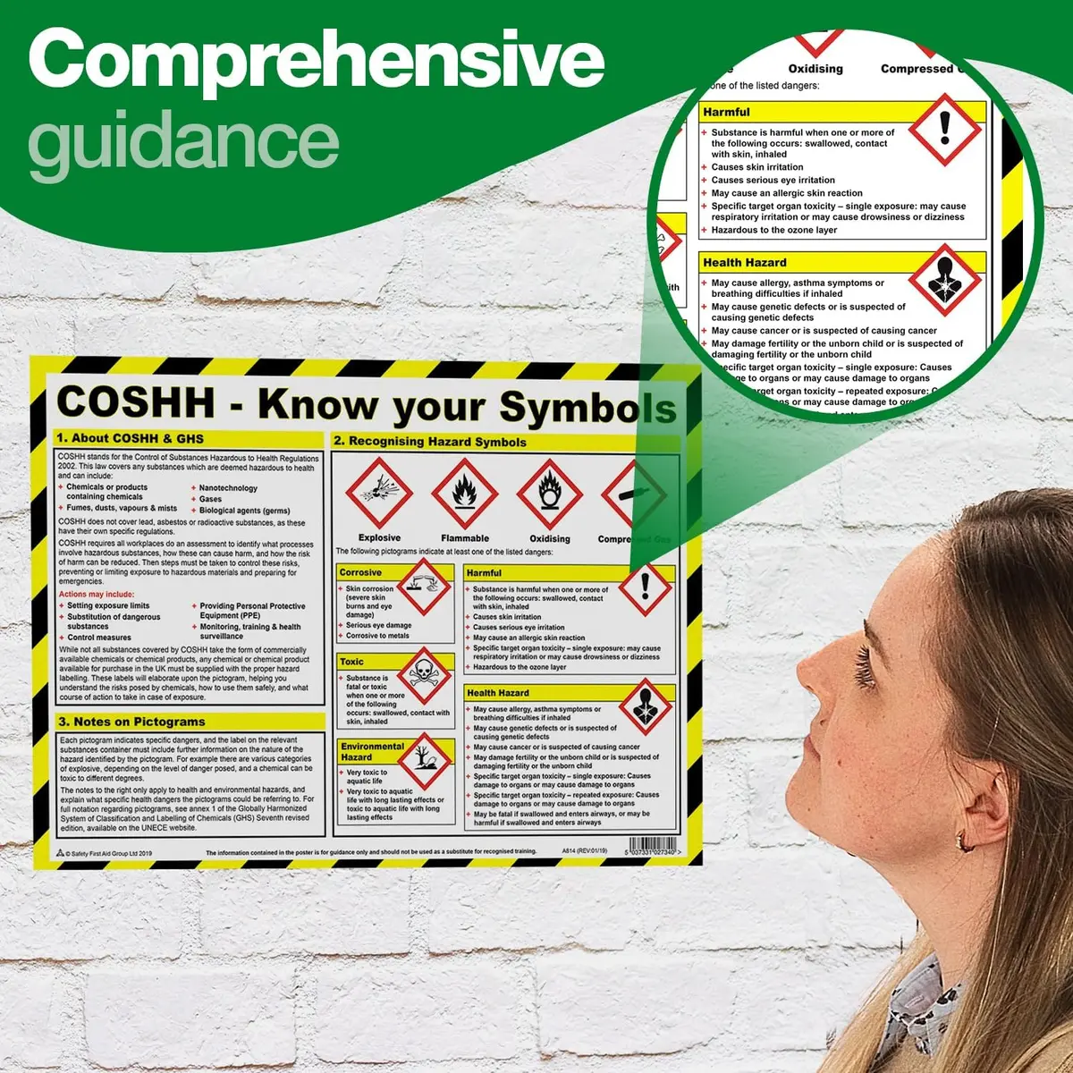Safety First Aid COSHH Know Your Symbols Poster A3 Laminated | Safety Awareness for Indian Workplaces - view 3
