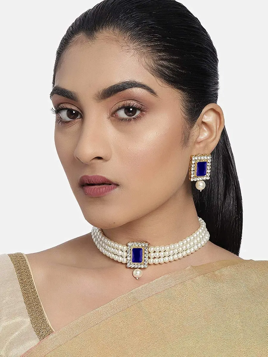 I Jewels Wedding Bollywood Pearl Pearl Choker Necklace & Earring Set for Women (Style 20) | Traditional & Modern Elegance - view 3