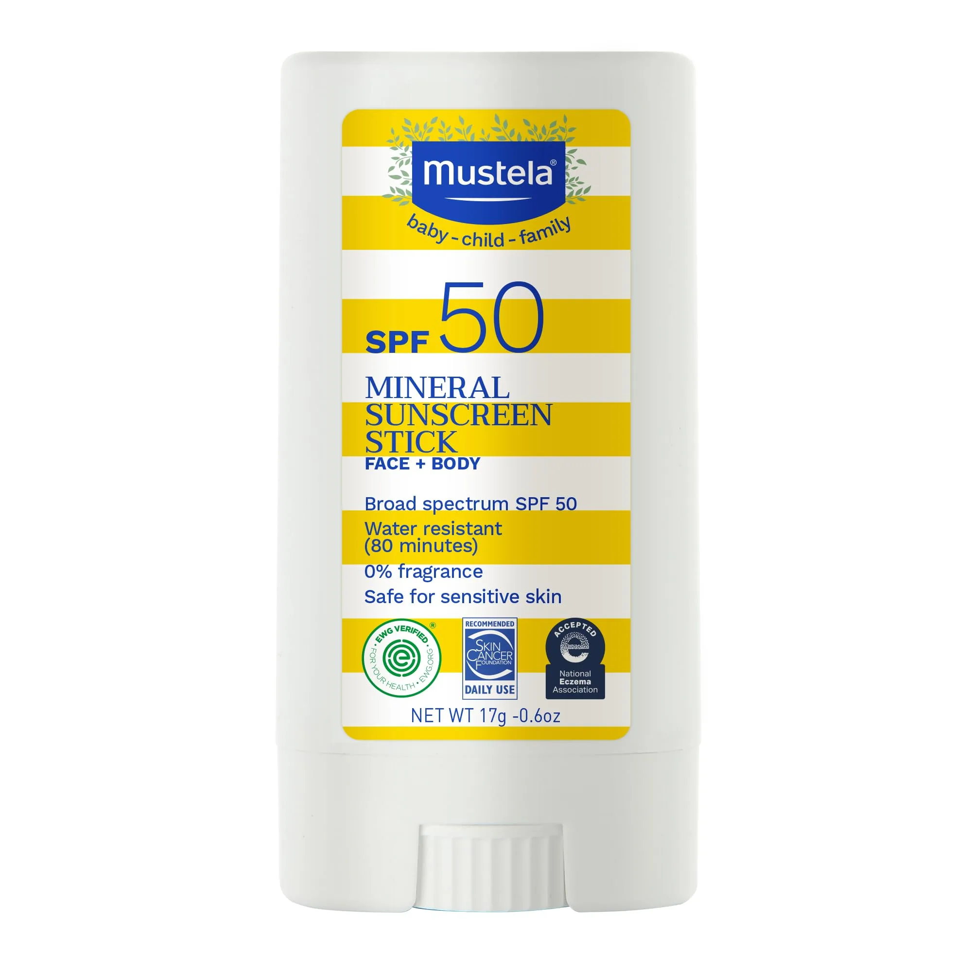Mustela Baby Mineral Sunscreen Stick SPF 50 (0.6 oz) | Fragrance-Free, Water-Resistant Sun Protection - main product image