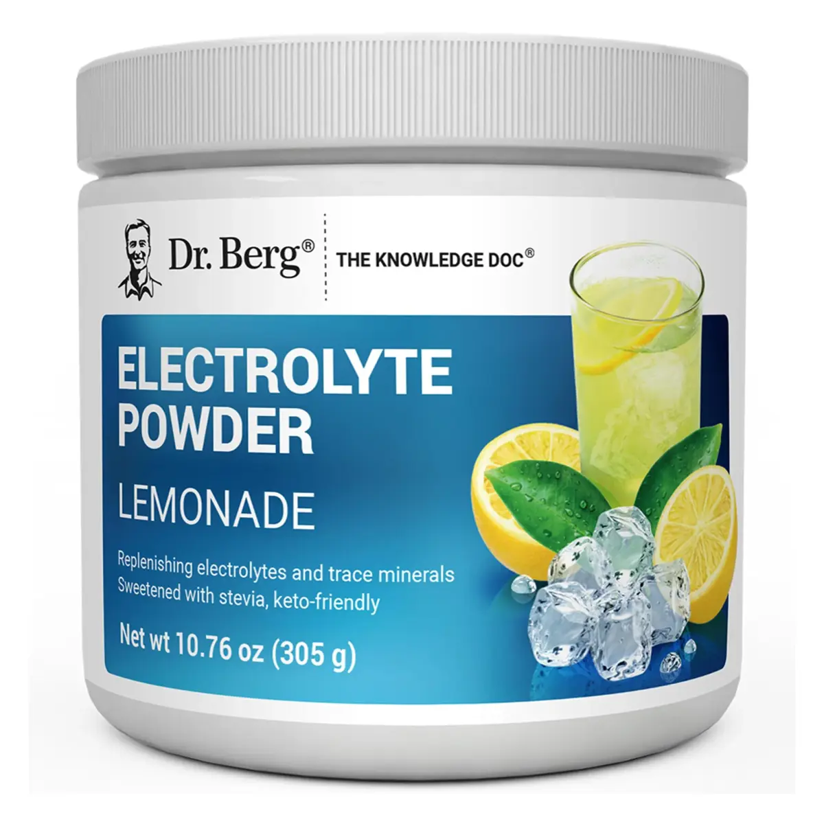 Dr. Berg Nutritionals Lemonade Keto Electrolyte Powder - 50 Servings, Zero Sugar, 1000mg Potassium - main product image