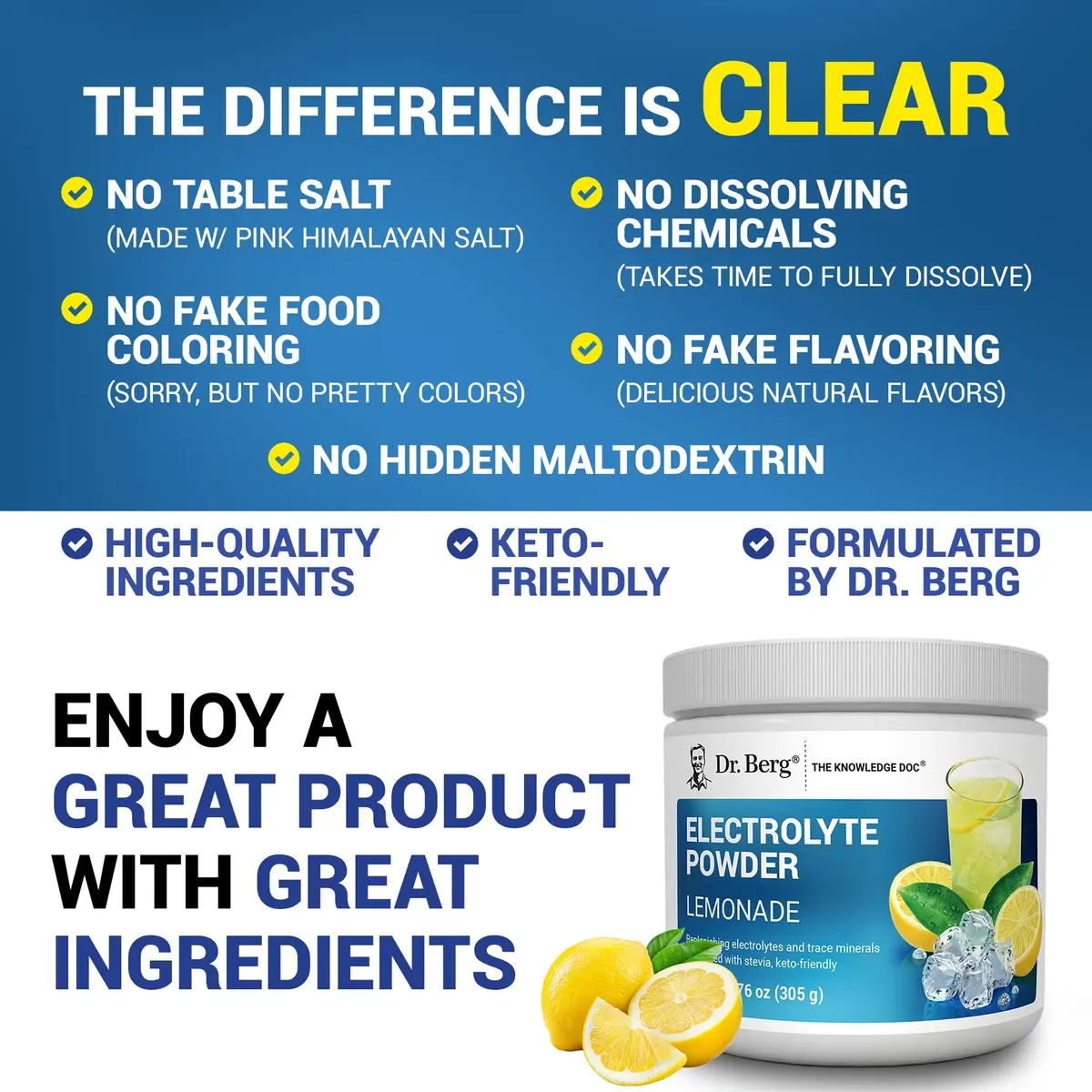 Dr. Berg Zero Sugar Hydration Keto Electrolyte Powder 300g | No Sugar, Potassium & Pink Himalayan Salt - view 5