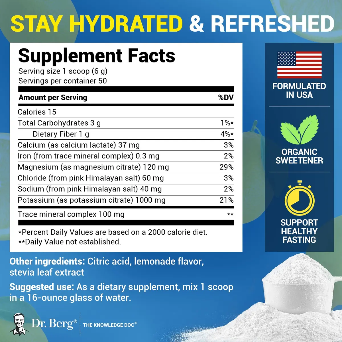 Dr. Berg Zero Sugar Hydration Keto Electrolyte Powder 300g | No Sugar, Potassium & Pink Himalayan Salt - view 3