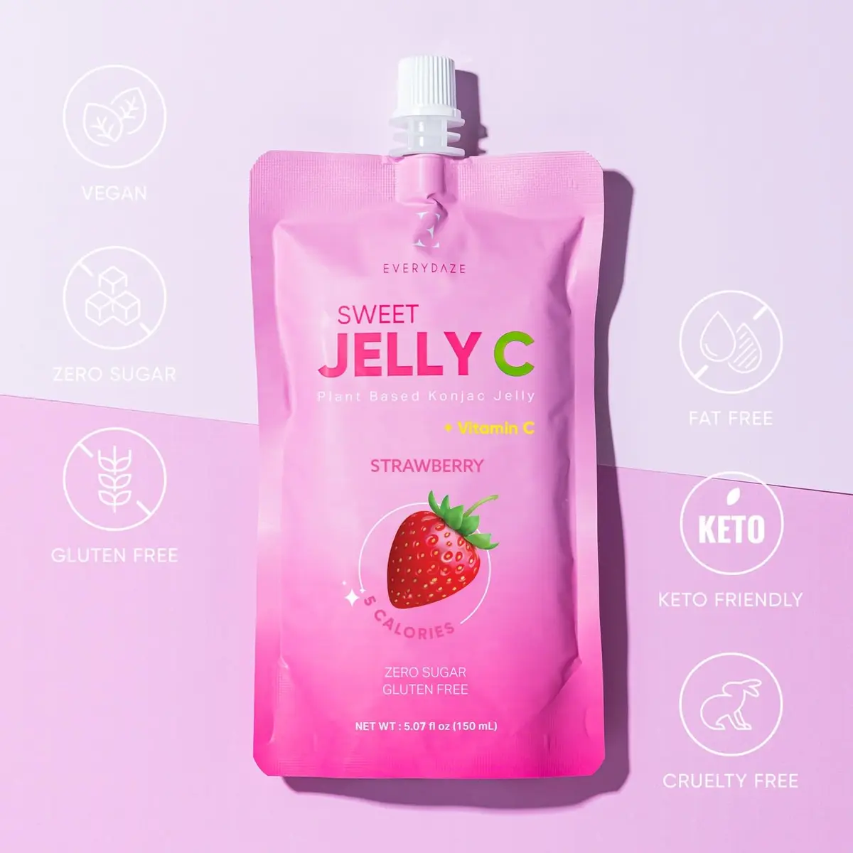 E EVERYDAZE Sweet Jelly C Konjac Jelly | Vegan, Gluten Free, Sugar Free, Low Calorie | Strawberry - view 2