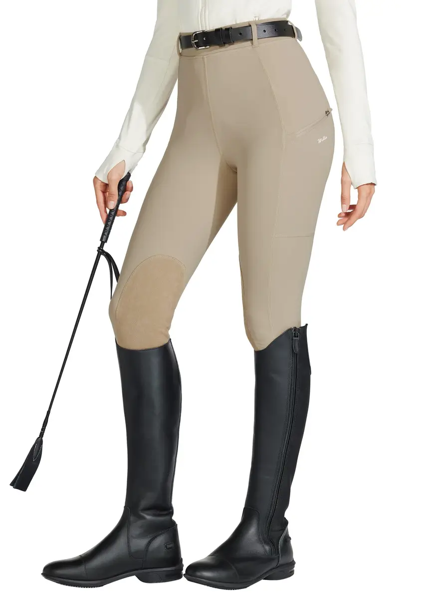 Willit Women's High Rise Riding Pants with Suede Knee Patches & Zip Pockets - Khaki Medium | 4-Way Stretch & UPF 50+ Sun Protection - view 2