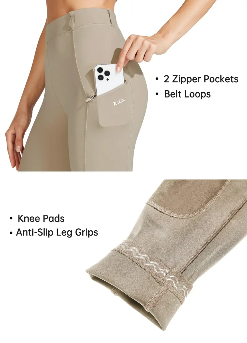 Willit Women's High Rise Riding Pants with Suede Knee Patches & Zip Pockets - Khaki Medium | 4-Way Stretch & UPF 50+ Sun Protection - view 4