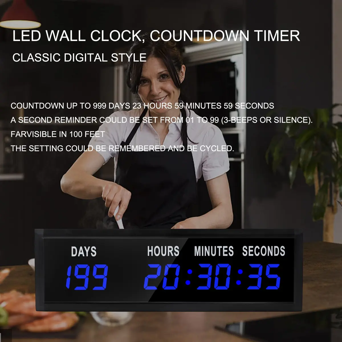 Jhering LED Countdown Clock with Remote, 1.8" Blue Display, 364-Day Countdown | Modern Digital Timer for Home & Office - view 5