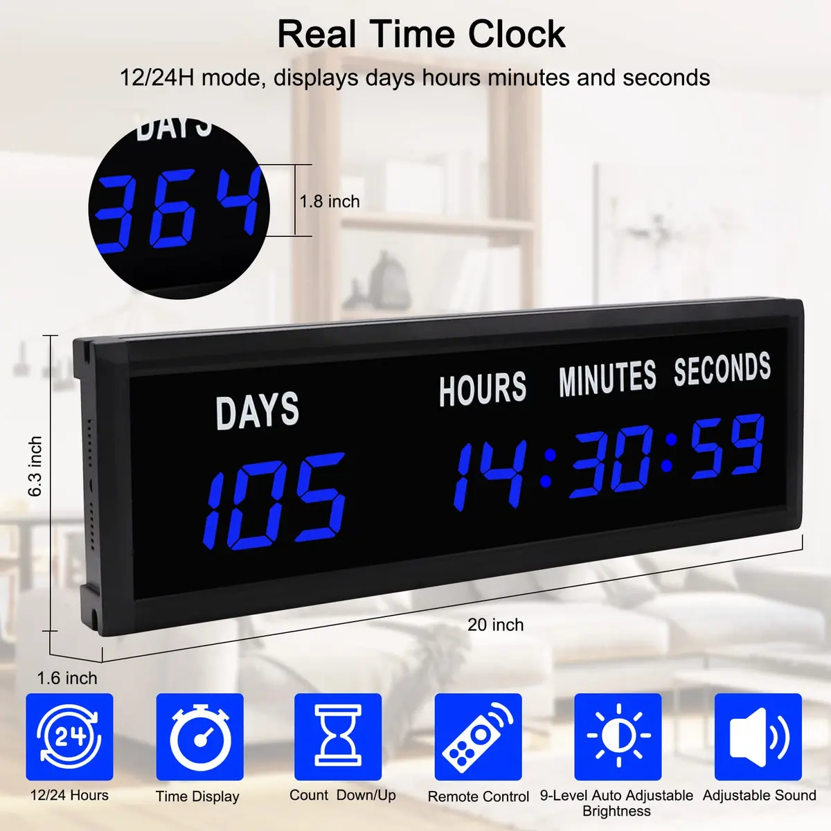 Jhering LED Countdown Clock with Remote, 1.8" Blue Display, 364-Day Countdown | Modern Digital Timer for Home & Office - view 3