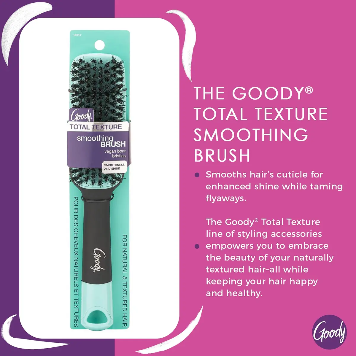 Goody Total Texture Smoothing Brush - Vegan Boar Bristles 23cm (9.1in) | Smooths Hair Cuticles for Enhanced Shine - view 2