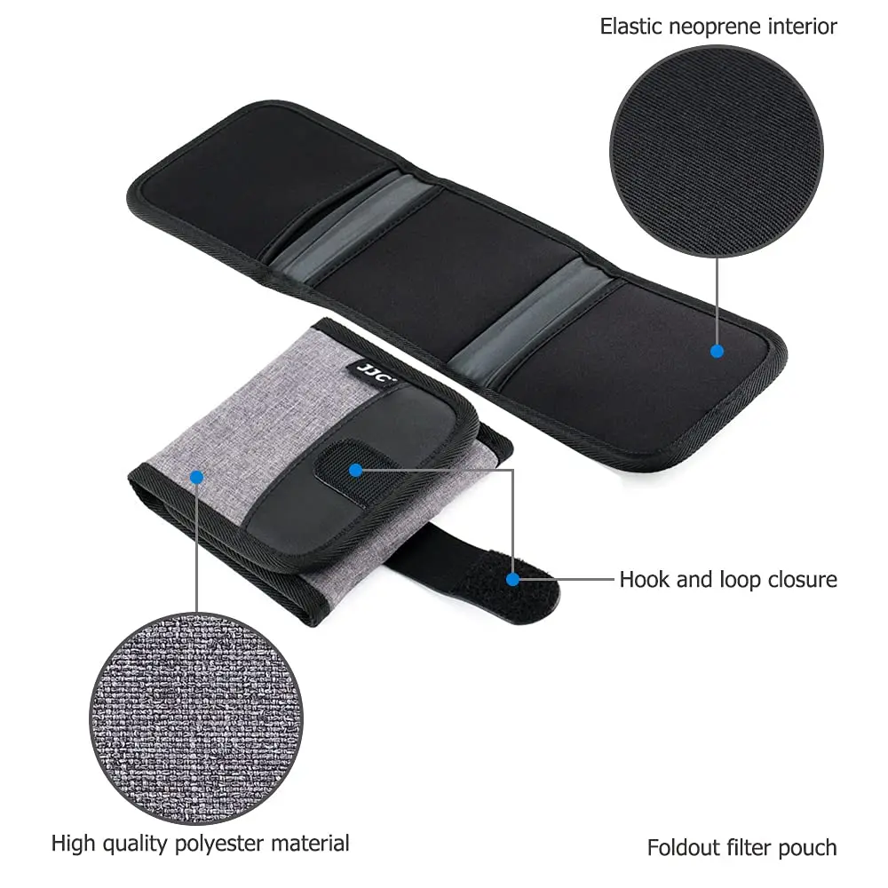 JJC 3-Pocket Lens Filter Pouch Case, Wallet for Circular Filters up to 82mm | Durable Polyester & Neoprene - view 3