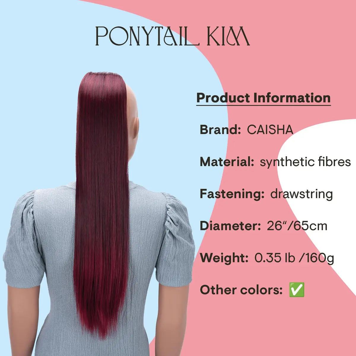 CAISHA 26" Hair Piece Ponytail Drawstring Toggle Red Mix PH623 | Heat-Resistant Synthetic Hair Extension - view 2