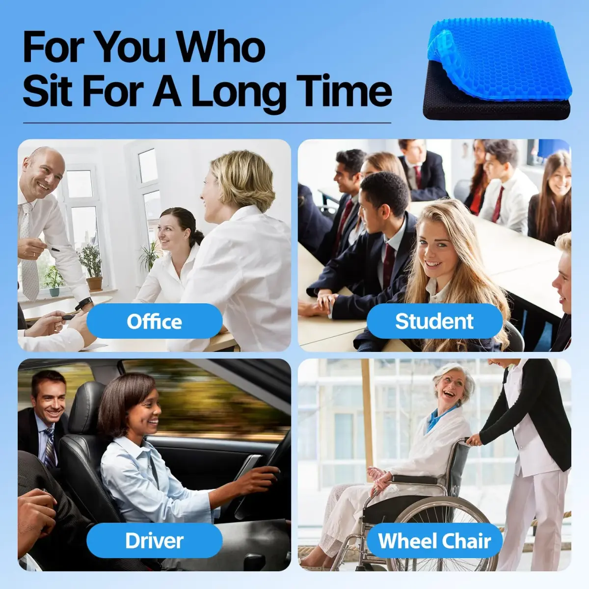 OMCOZY Gel Seat Cushion 47.02 cm x 43.97 cm x 3.84 cm (18.51 x 17.33 x 1.51 inches) | Pain Relief & Breathable for Office Chairs - view 5