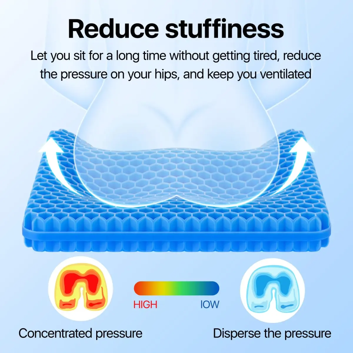 OMCOZY Gel Seat Cushion 47.02 cm x 43.97 cm x 3.84 cm (18.51 x 17.33 x 1.51 inches) | Pain Relief & Breathable for Office Chairs - view 7