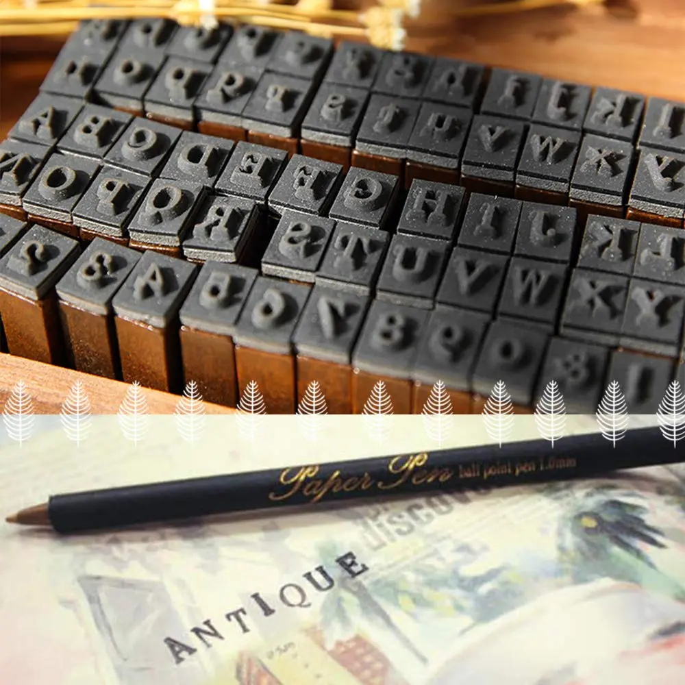 OJYUDD 70Pcs Wooden Rubber Alphabet Letter Number Stamps | DIY Craft & Scrapbooking Supplies - view 5