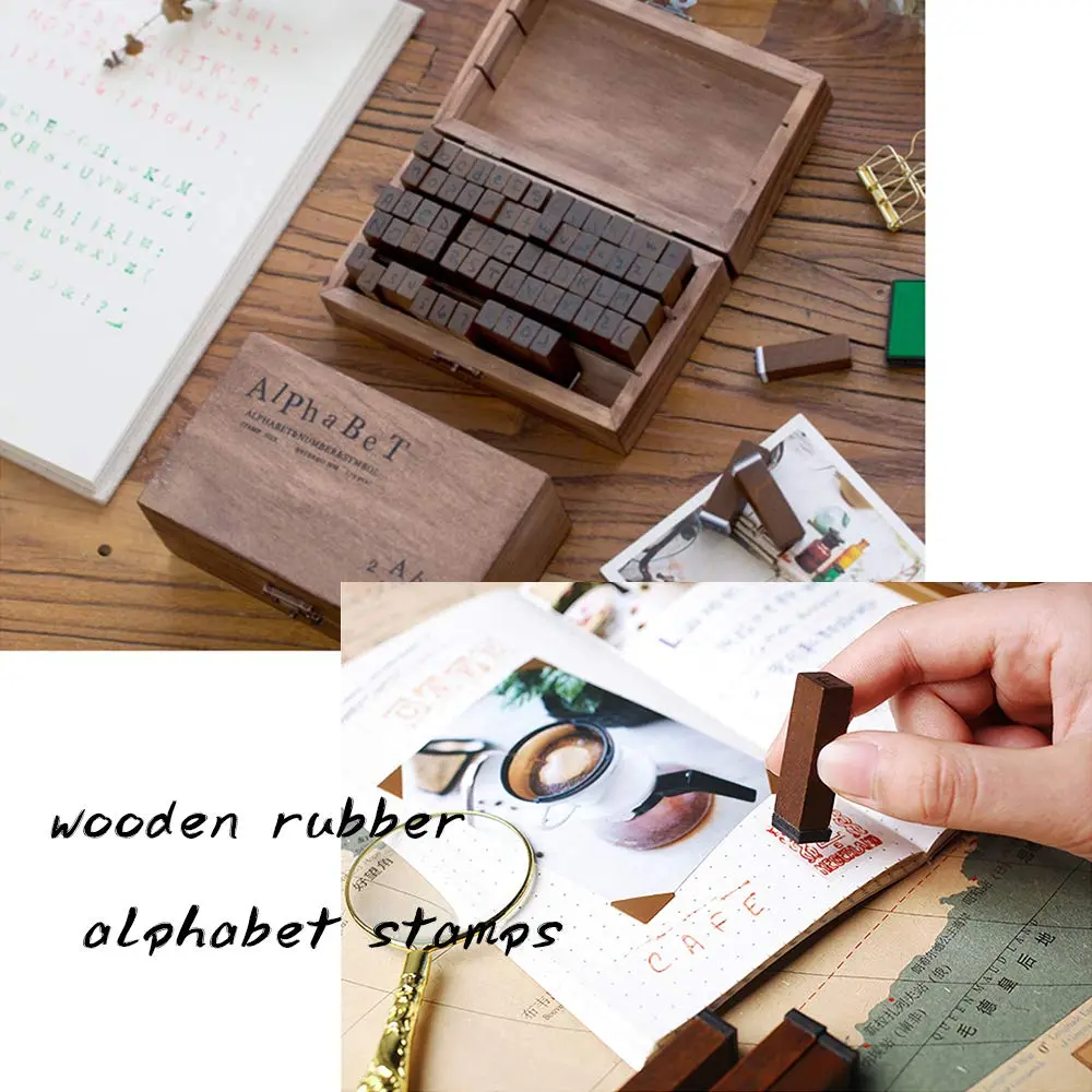 OJYUDD 70Pcs Wooden Rubber Alphabet Letter Number Stamps | DIY Craft & Scrapbooking Supplies - view 6