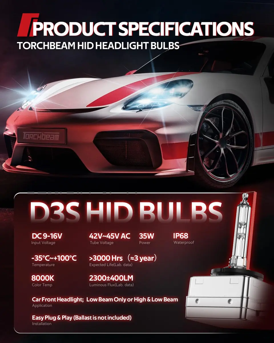Torchbeam D3S HID Xenon Headlight Bulbs 8000K Ice Blue (2-Pack) | High Beam Low Beam Replacement - view 2
