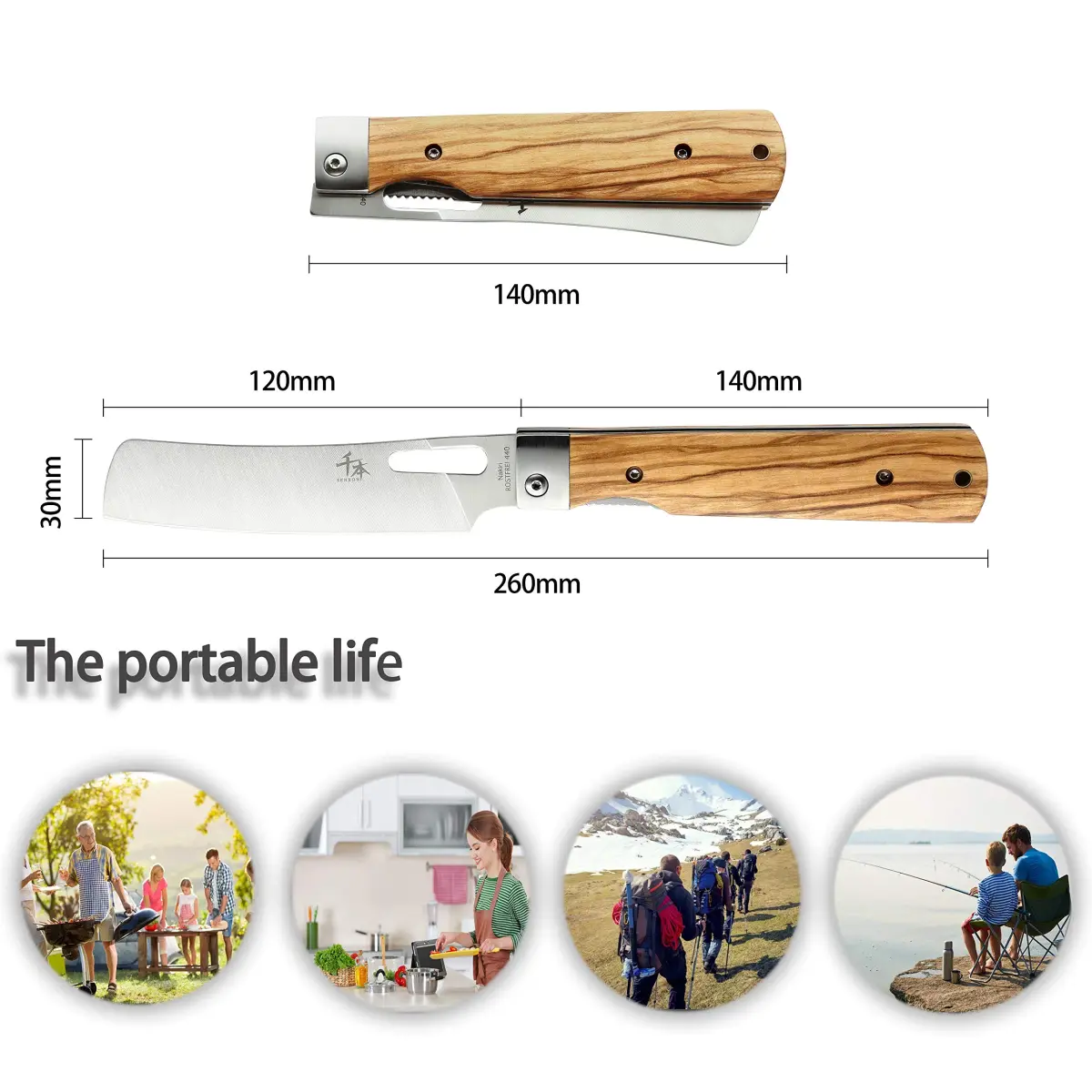 SENBON Ultra Sharp Folding Chef Knife with Olive Wood Handle | 20.3 cm (8 in) Blade - view 2