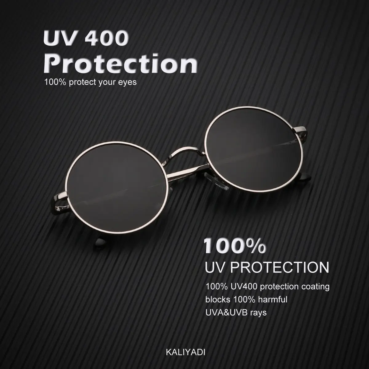 KALIYADI Round Polarized Sunglasses for Men Women | UV Protection, Metal Frame, 45mm Lens Width - view 2