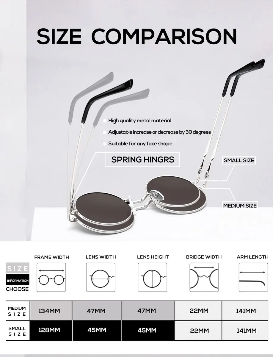 KALIYADI Round Polarized Sunglasses for Men Women | UV Protection, Metal Frame, 45mm Lens Width - view 3