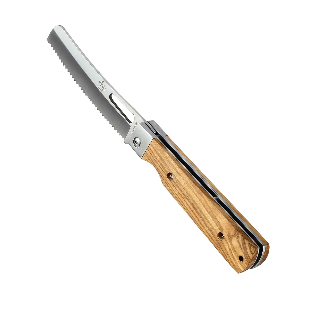 SENBON 440A Stainless Steel Pocket Folding Bread Knife 23cm (9in) | Serrated Blade with Olive Wood Handle - view 5