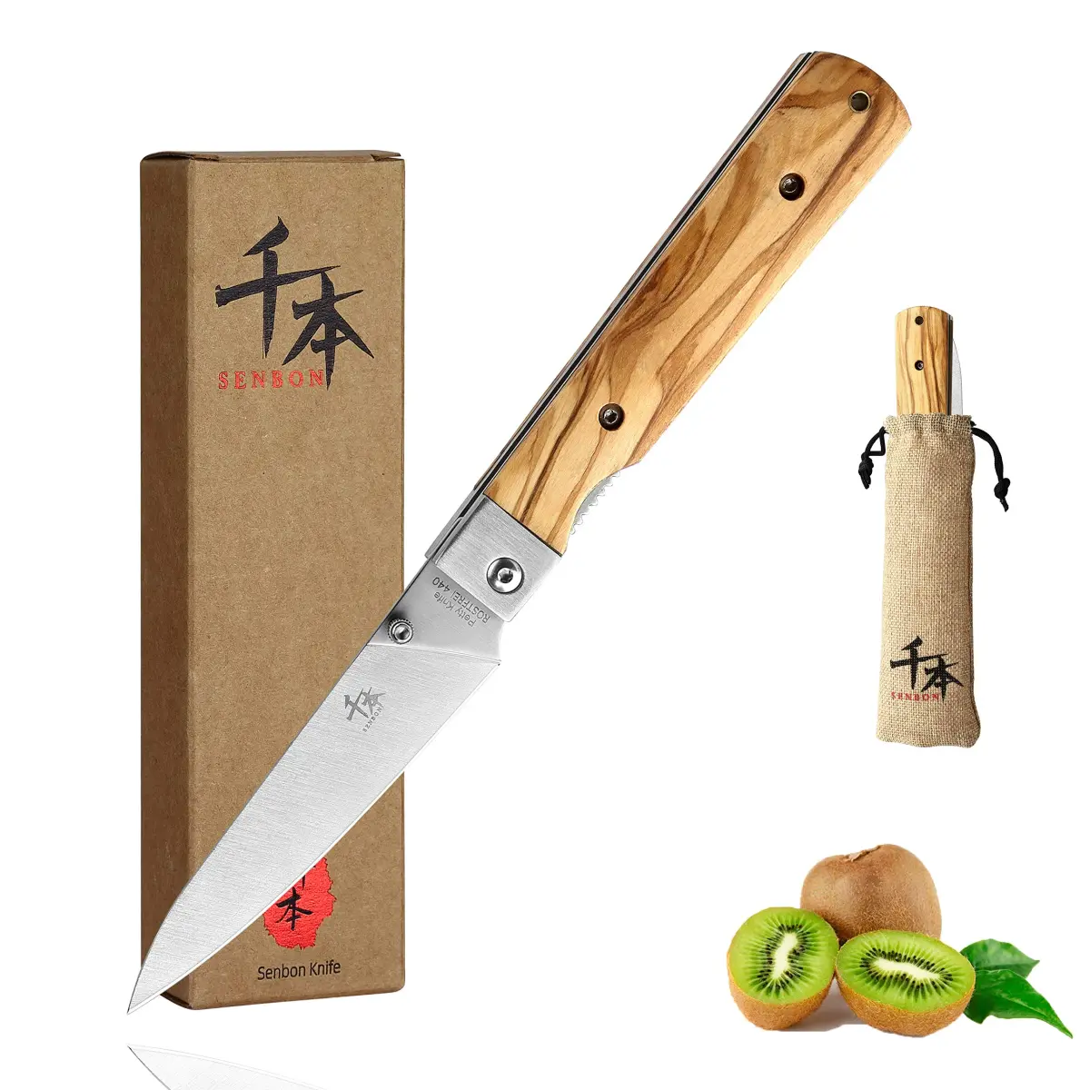 SENBON Ultra Sharp Folding Utility Knife 10.6 cm (4.1 in) Blade | Forged Stainless Steel with Olive Wood Handle - main product image