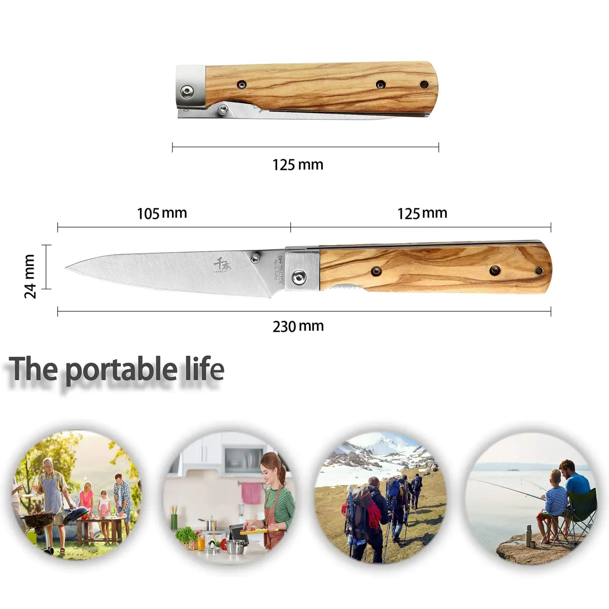 SENBON Ultra Sharp Folding Utility Knife 10.6 cm (4.1 in) Blade | Forged Stainless Steel with Olive Wood Handle - view 2