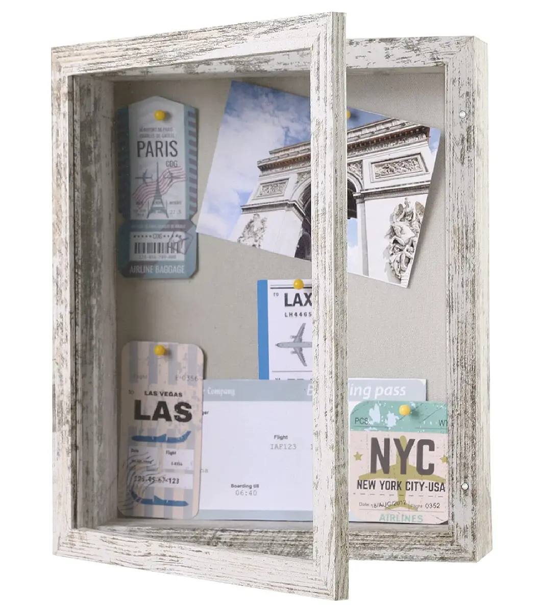 Califortree Shadow Box Frame 8.5x11 with Linen Back | Rustic White Display Case - main product image