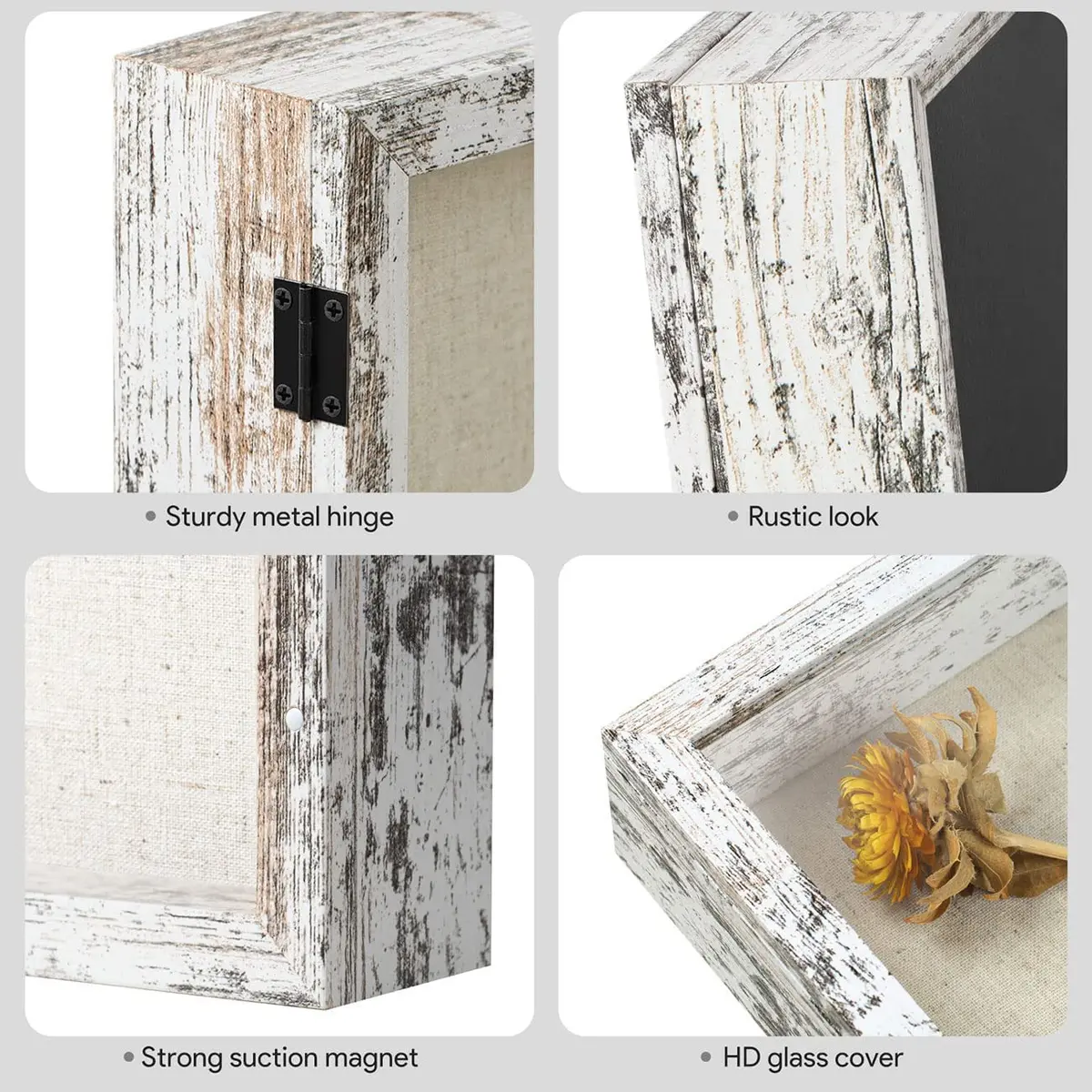 Califortree Shadow Box Frame 8.5x11 with Linen Back | Rustic White Display Case - view 2