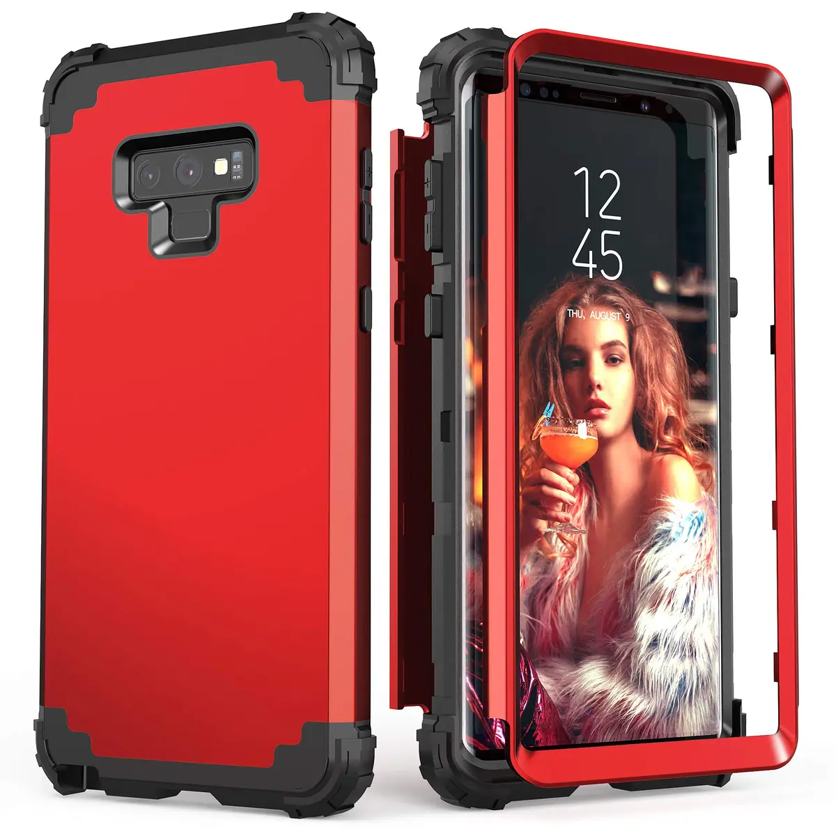 IDweel Galaxy Note 9 Case, 3 in 1 Shockproof Slim Hybrid Heavy Duty Protection, Red - main product image