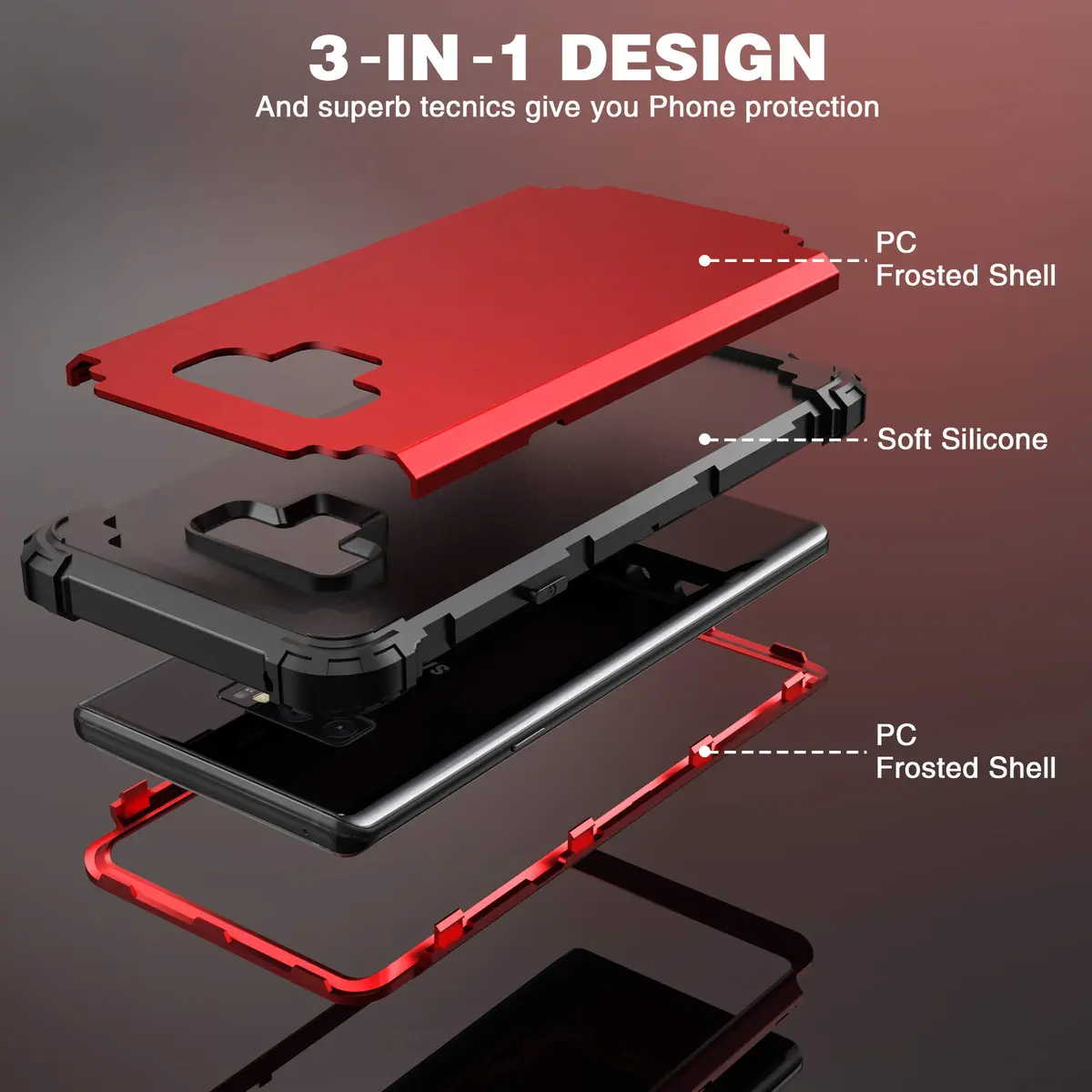 IDweel Galaxy Note 9 Case, 3 in 1 Shockproof Slim Hybrid Heavy Duty Protection, Red - view 7