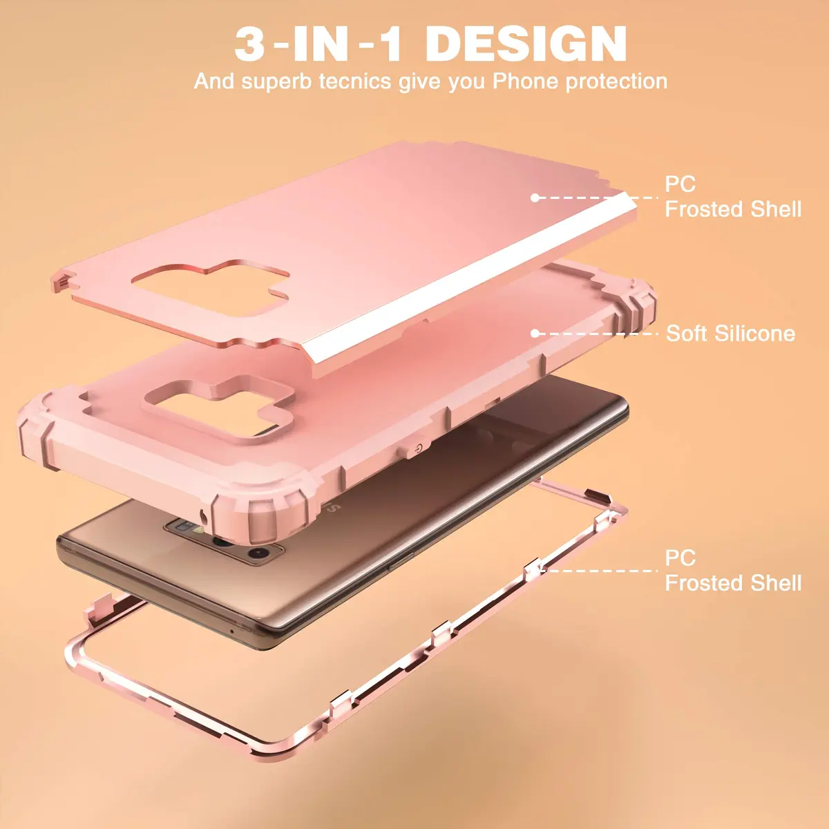 IDweel Galaxy Note 9 Case, 3 in 1 Shockproof Slim Hybrid Heavy Duty Protection, Rose Gold - view 8