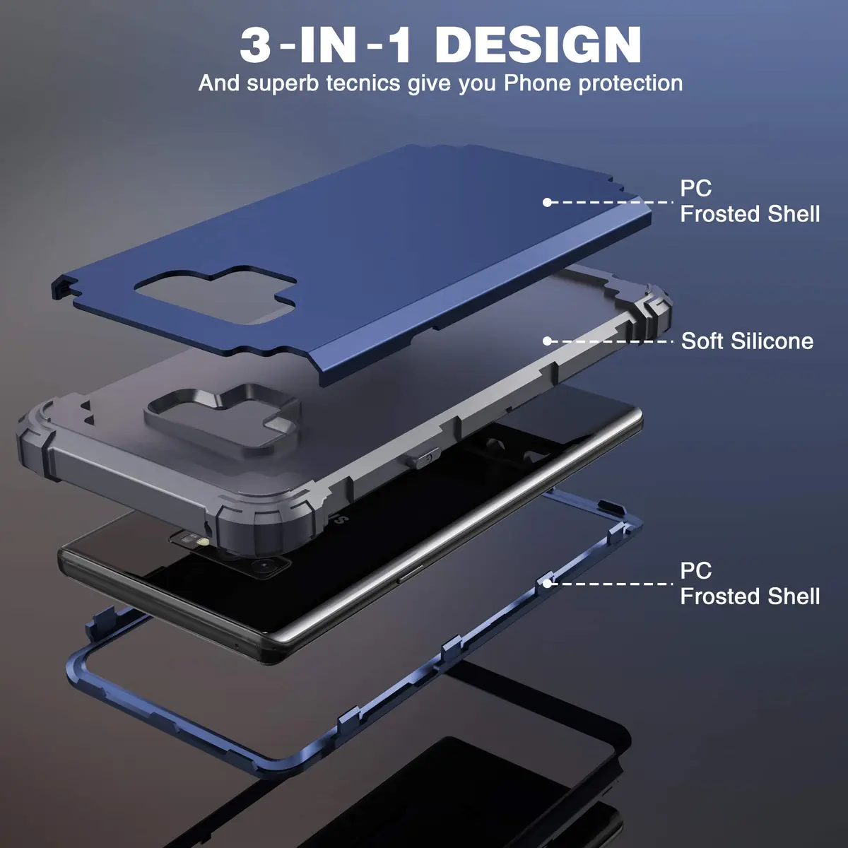 IDweel Galaxy Note 9 Case, Blue | Shockproof 3-in-1 Heavy Duty Protection (110c) - view 8