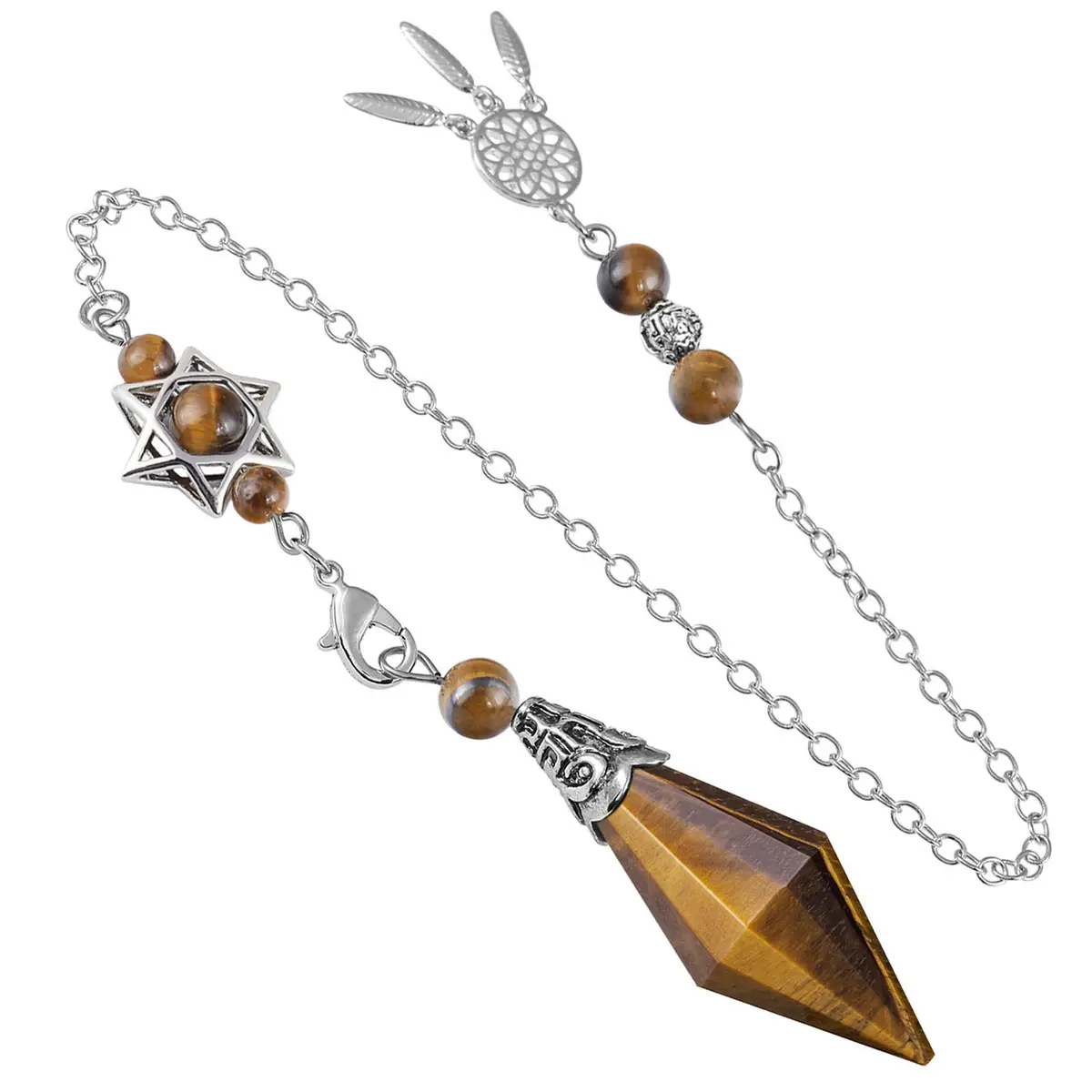 SUNYIK Tiger's Eye 12 Faceted Crystal Pendulum | Divination & Healing Tool - main product image