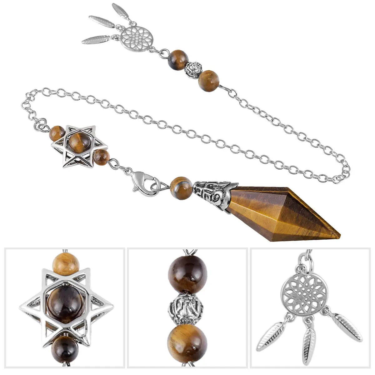 SUNYIK Tiger's Eye 12 Faceted Crystal Pendulum | Divination & Healing Tool - view 5