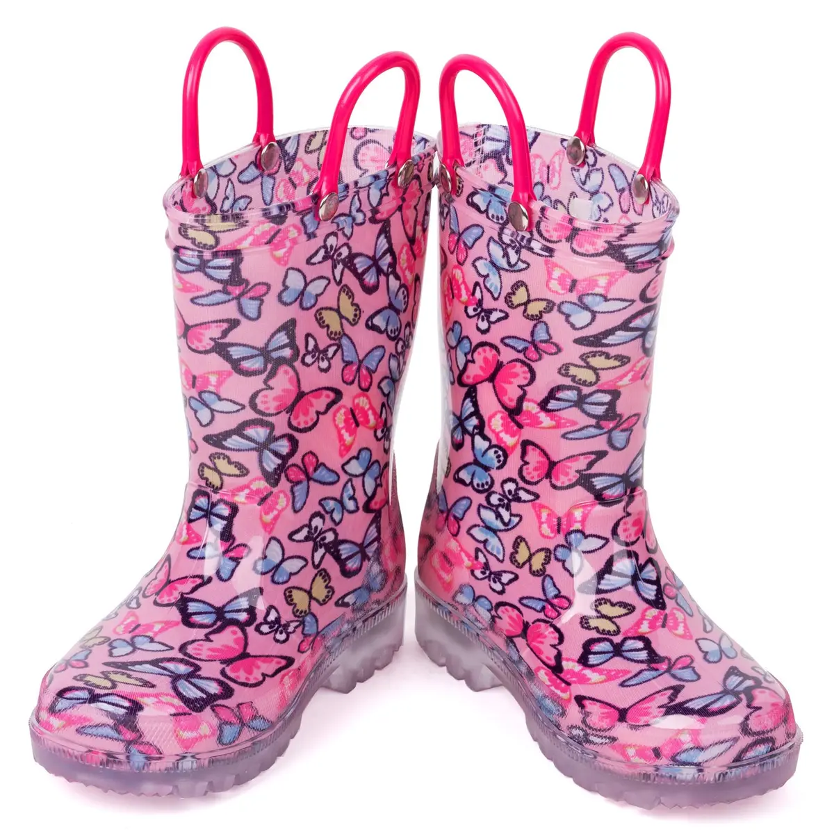 HugRain Toddler Girls Rain Boots 8 Pink Light Up Waterproof Butterfly Handles (Size 8, Pink) - view 4