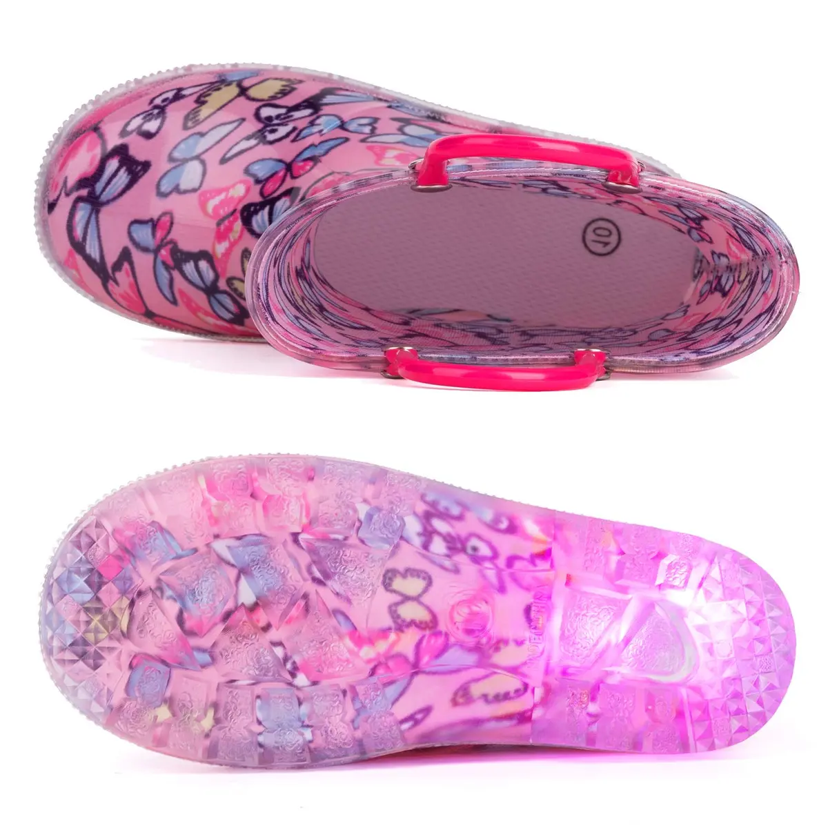 HugRain Toddler Girls Rain Boots 8 Pink Light Up Waterproof Butterfly Handles (Size 8, Pink) - view 5